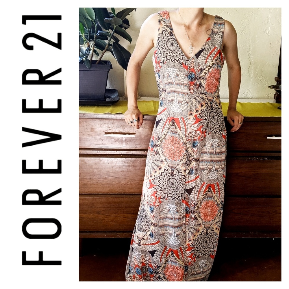 Forever 21 Geometric Sheath Overlay Boho Dress